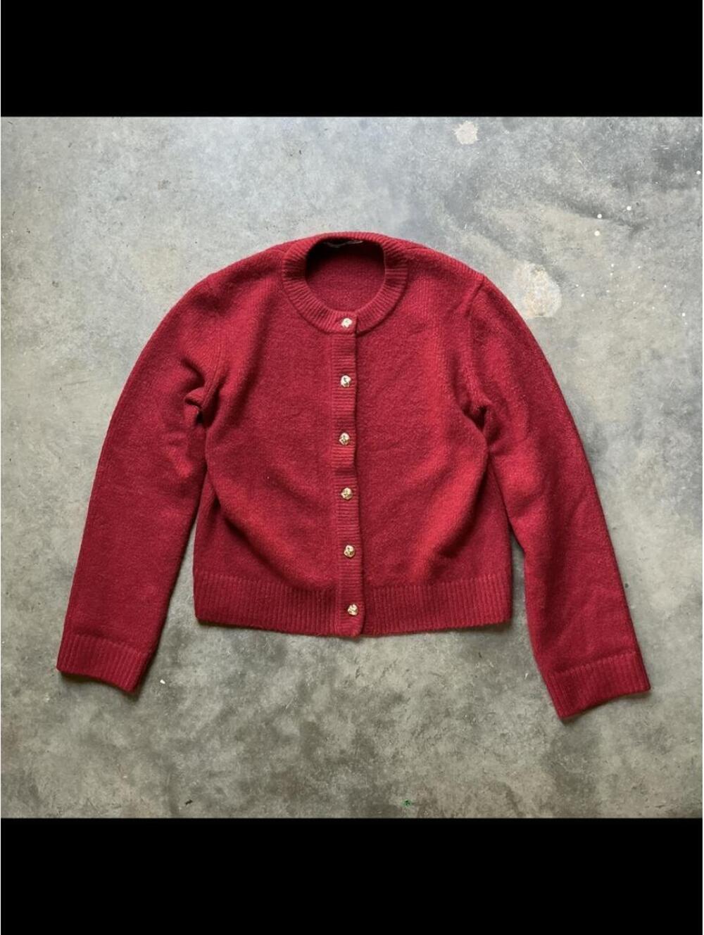 Abercrombie & Fitch red cardigan with gold buttons